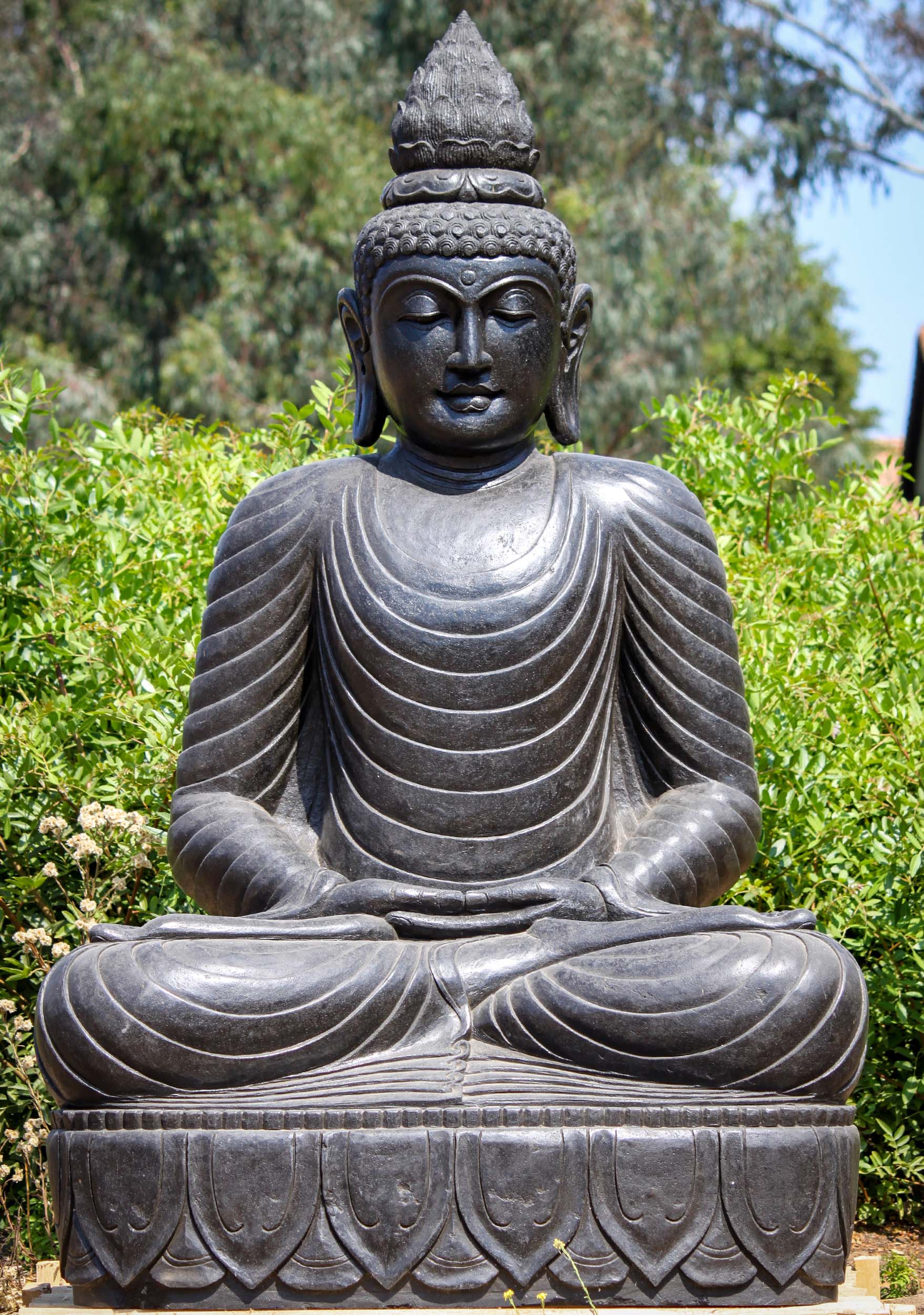 Large Dhyana Mudra Meditating Garden Buddha Statue Hand Carved from One ...