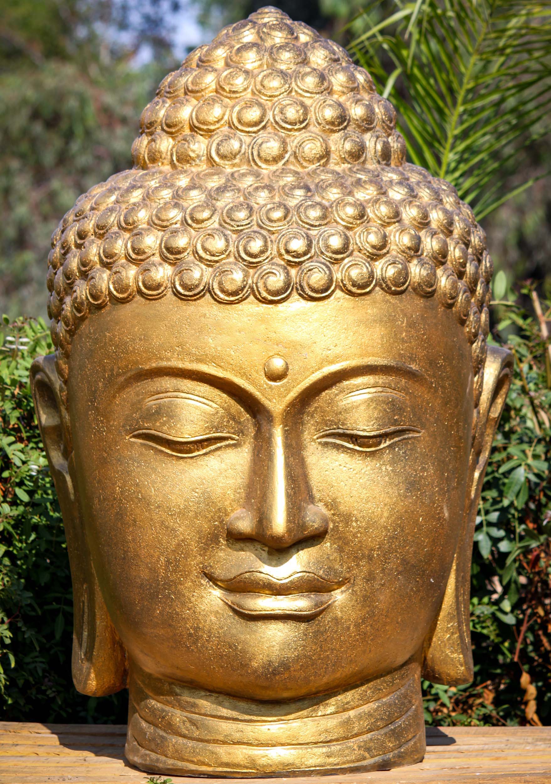 PREORDER Golden Large Peaceful Stone Buddha Head Garden Statue Perfect for  Outdoors 50