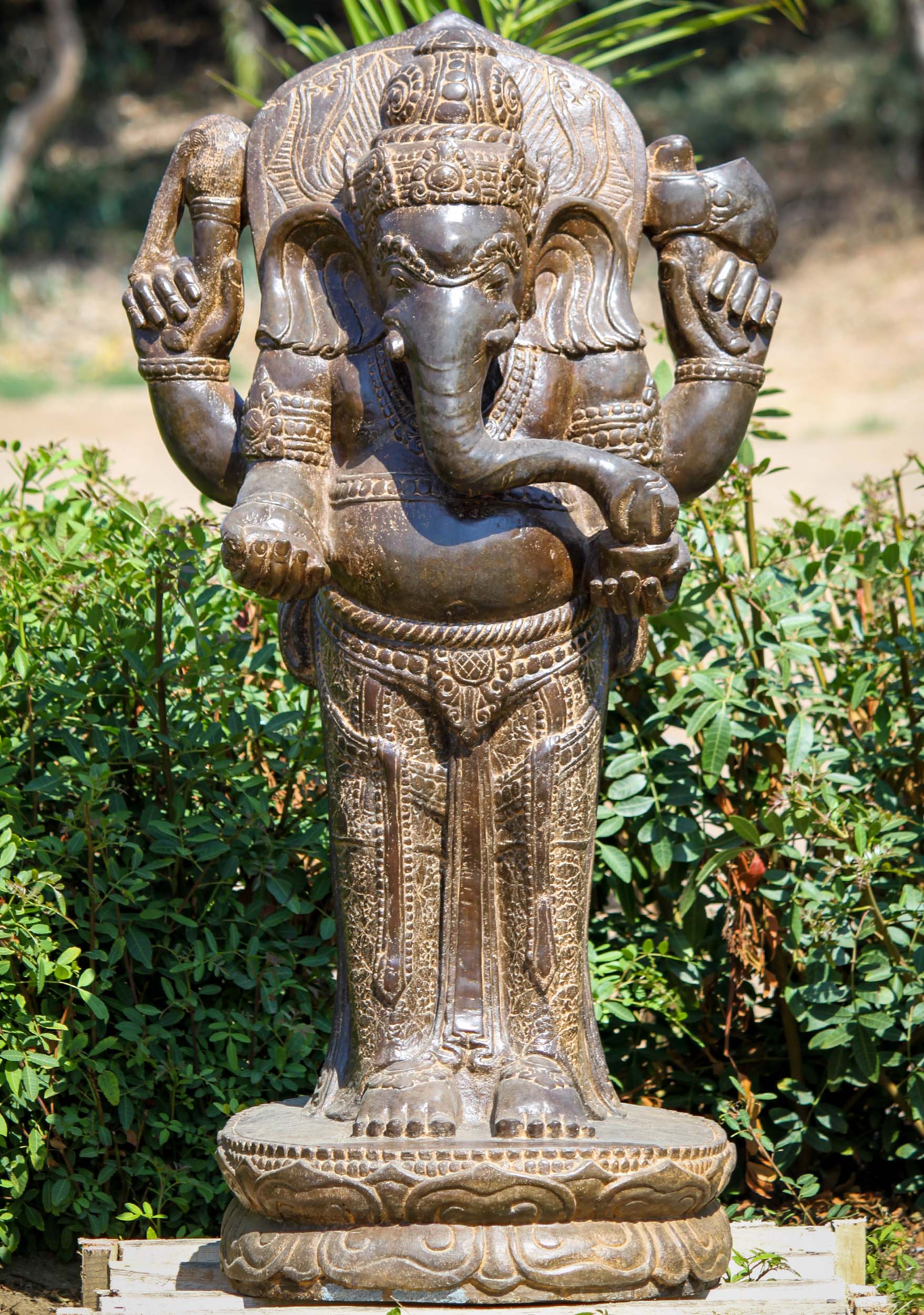 SOLD Standing Lava Stone Ganesha with Fly Whisk and an Ax Garden Statue ...
