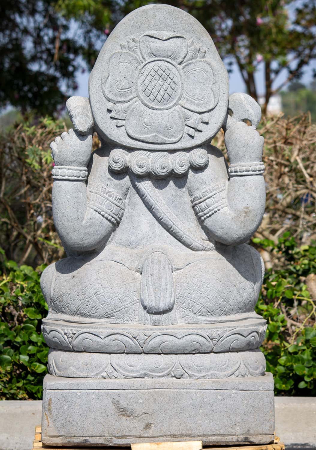 Large Hand Carved Lava Stone Seated Ganesh Sculpture Remover of Obstacles 43"