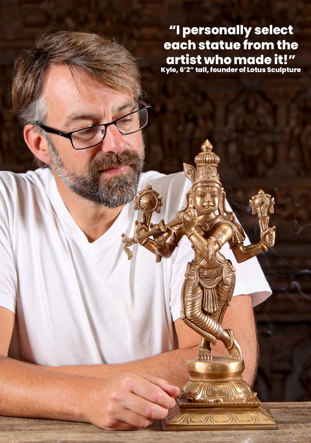 Polished Golden Bronze Venugopal Statue the Synthesis of Krishna & Vishnu in 1 Form 17"