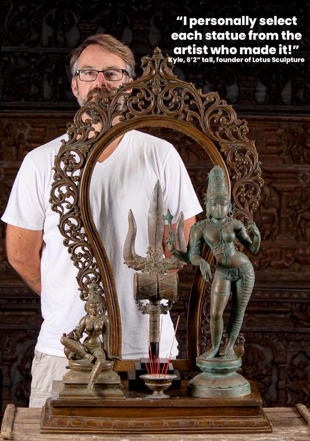 Large Bronze Temple Statue Base with Elaborate Prabha Mandala Peacock Arch 42"