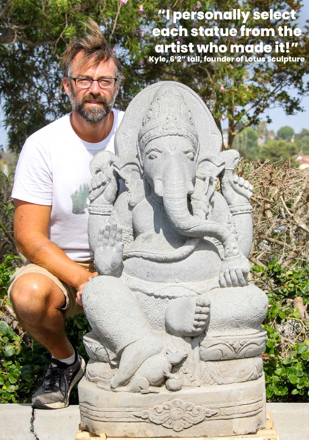 Large Hand Carved Lava Stone Seated Ganesh Sculpture Remover of Obstacles 43"