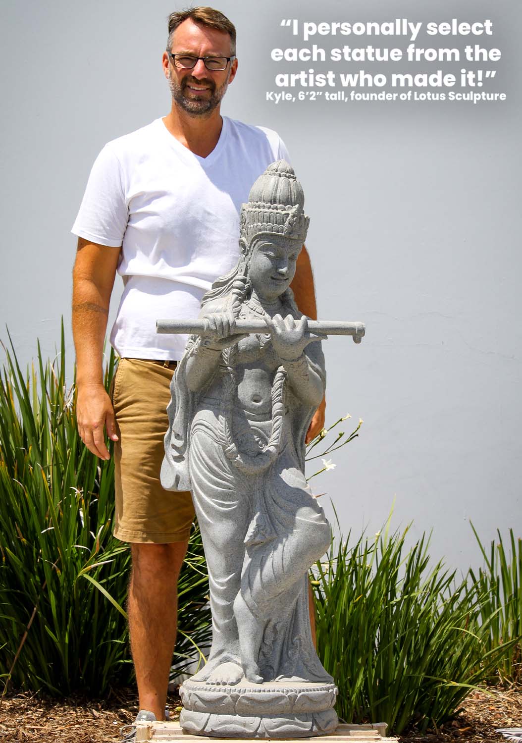 Stone Gopal Krishna Statue Playing Flute Garden Statue Great for Outdoors in any Weather 53