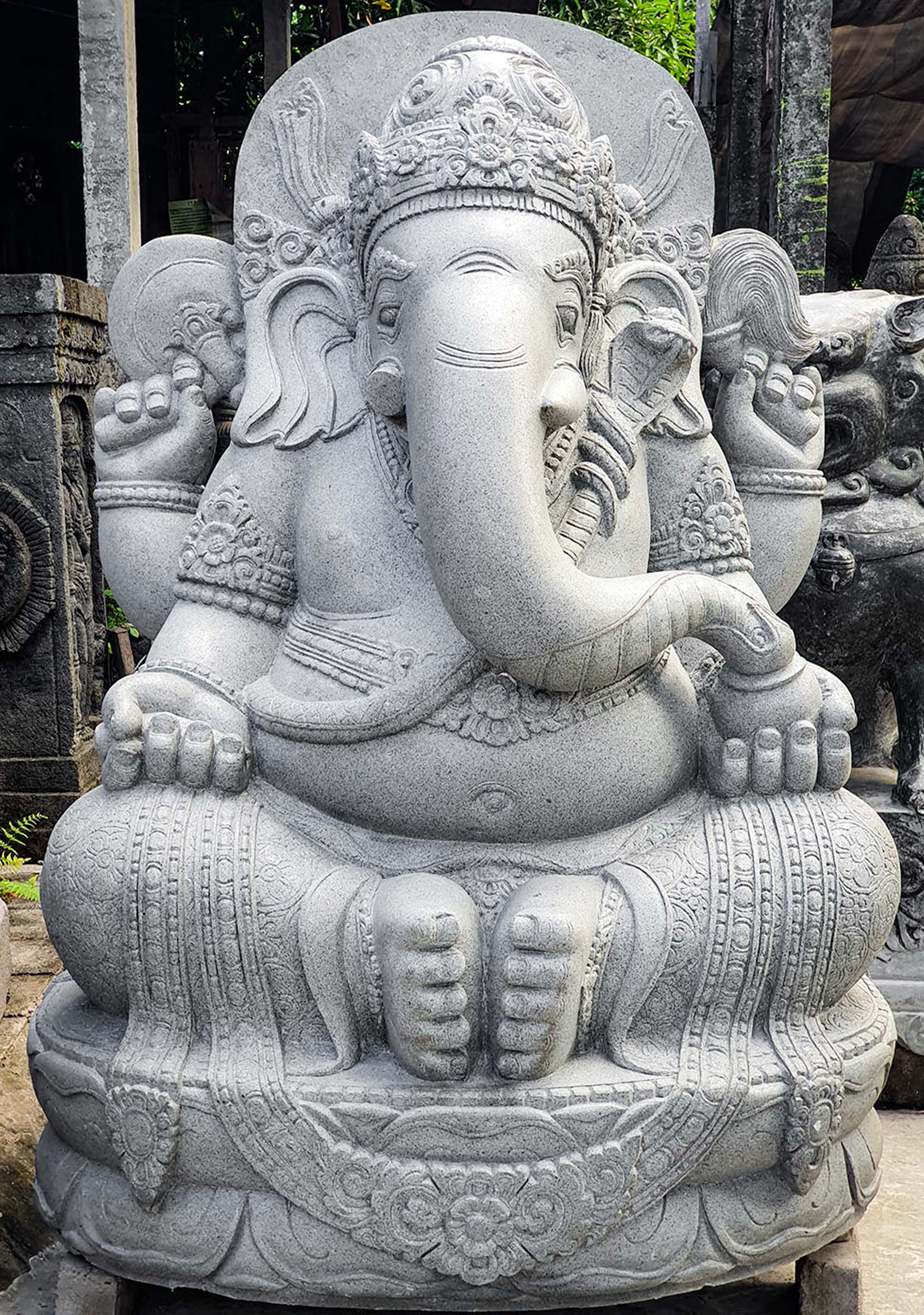 Large Hand Carved Lava Stone Seated Garden Ganesha Sculpture 61"