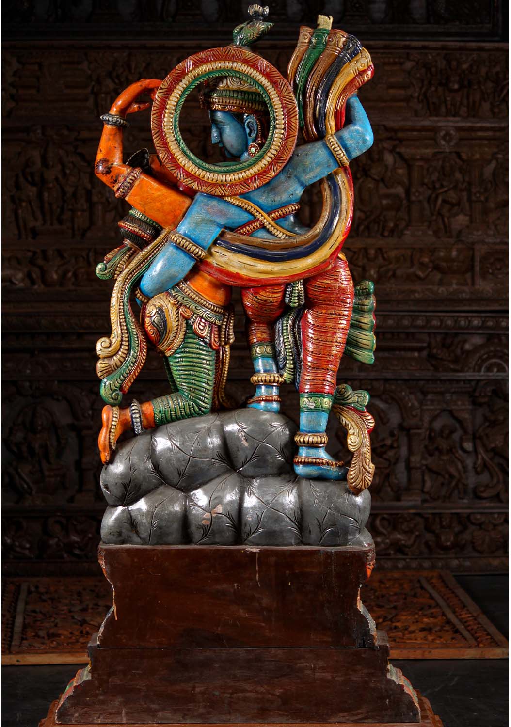 Wood Krishna In Passionate Embrace of His Favorite Gopi, Radha on Mountain 60"
