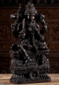 Neem Wood Hand Carved Shakti Mariamman Statue Seated on Double Lotus Base 24"