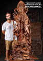 Beautiful Hand Carved Wood Kwan Yin Standing on a Dragon with the "Pearl of Light" Statue 81"