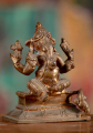 Small South Indian Panchaloha Altar Ganesha Statue Seated wit Mooshika Rat 4"