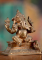 Small South Indian Panchaloha Altar Ganesha Statue Seated wit Mooshika 4"