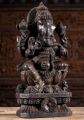 Seated Hand Carved Wooden Ganesha Sculpture Holding His Tusk on a Lotus Base Statue 24"