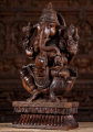 Wood Hand Carved Seated Ganesha Statue With Mooshika on Lotus Base 24"