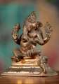 Small South Indian Panchaloha Altar Ganesha Statue Seated wit Mooshika Rat 4"