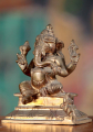 Small South Indian Panchaloha Altar Ganesha Statue Seated wit Mooshika 4"