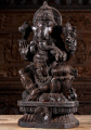 Seated Hand Carved Wooden Ganesha Sculpture Holding His Tusk on a Lotus Base Statue 24"