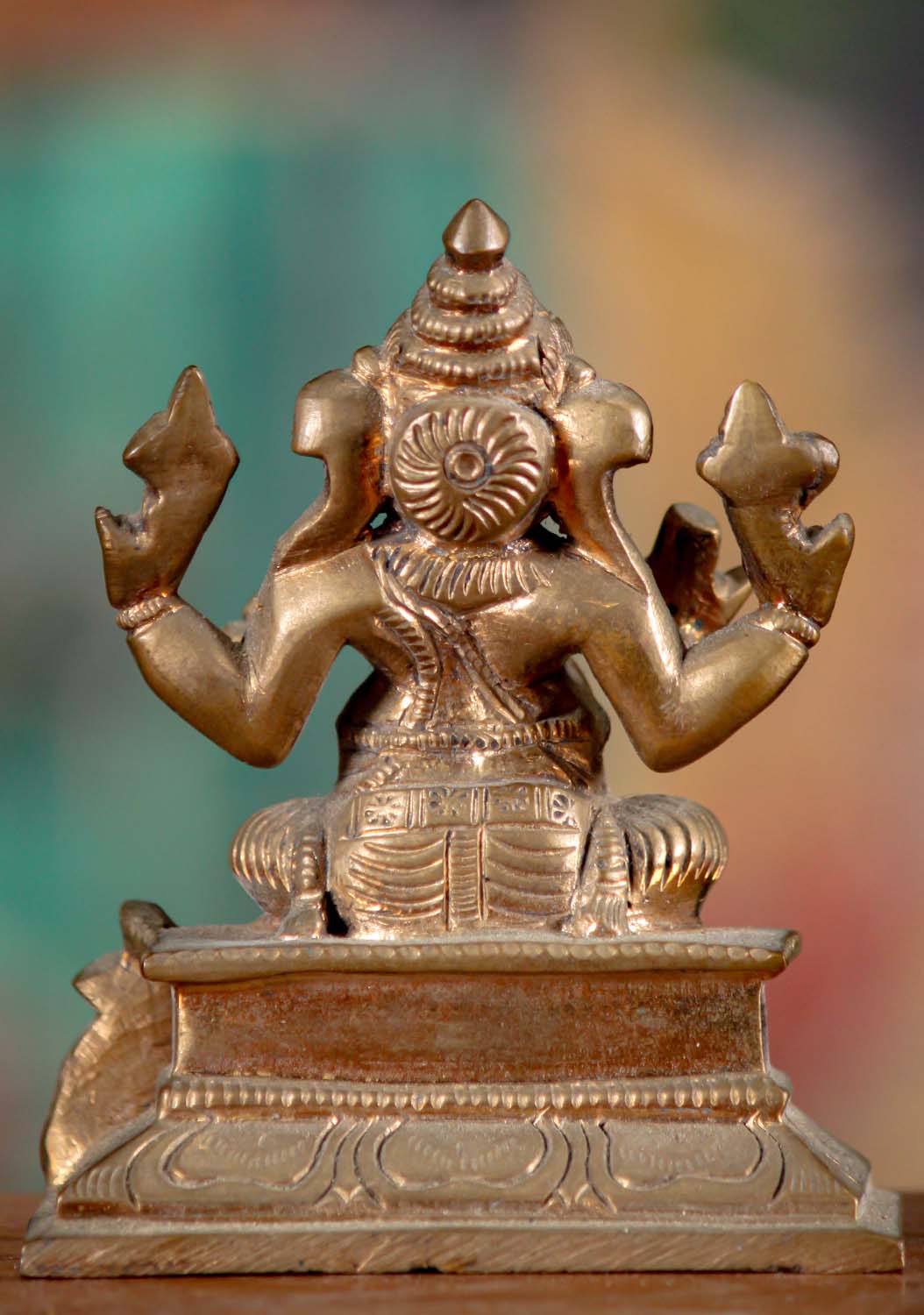 Small South Indian Panchaloha Altar Ganesha Statue Seated wit Mooshika 4"