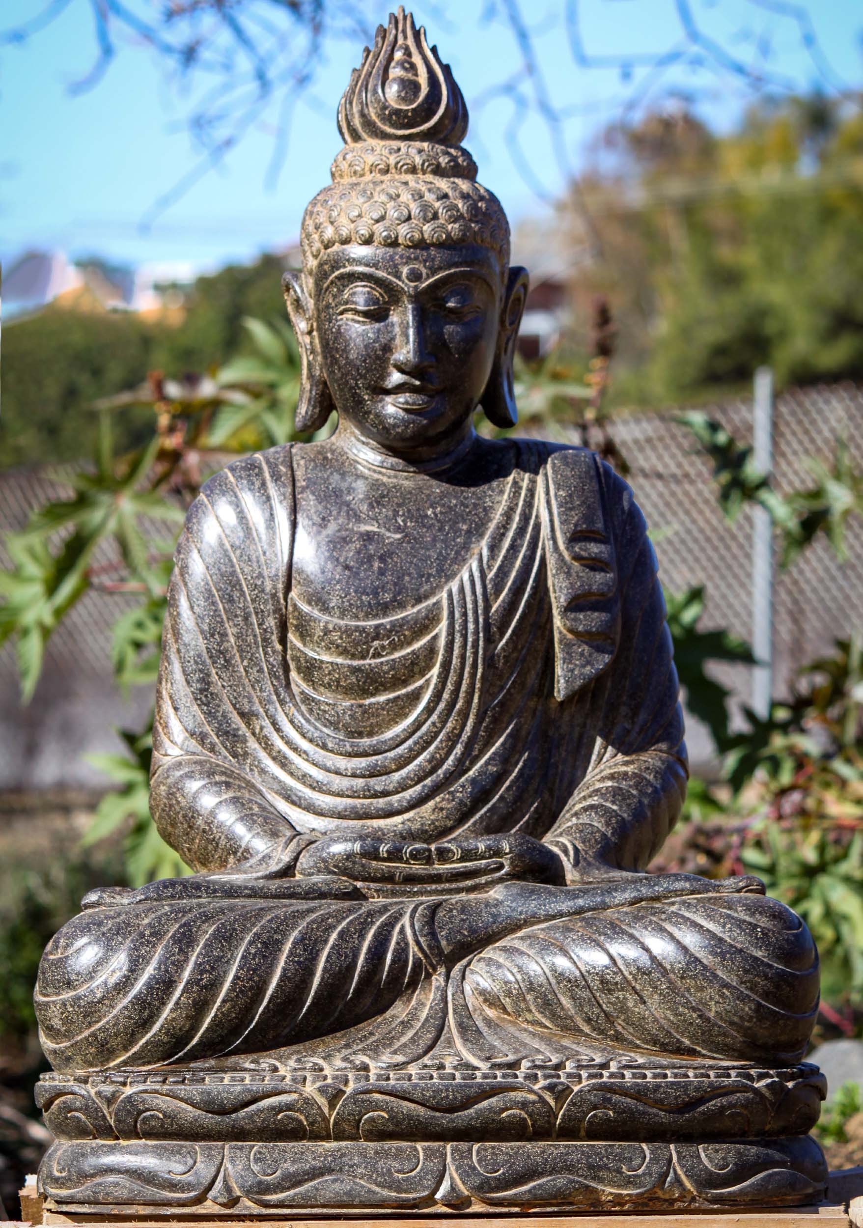 SOLD Lava Stone Padmasana Seated Dhyana Mudra Meditating Outdoor Buddha ...