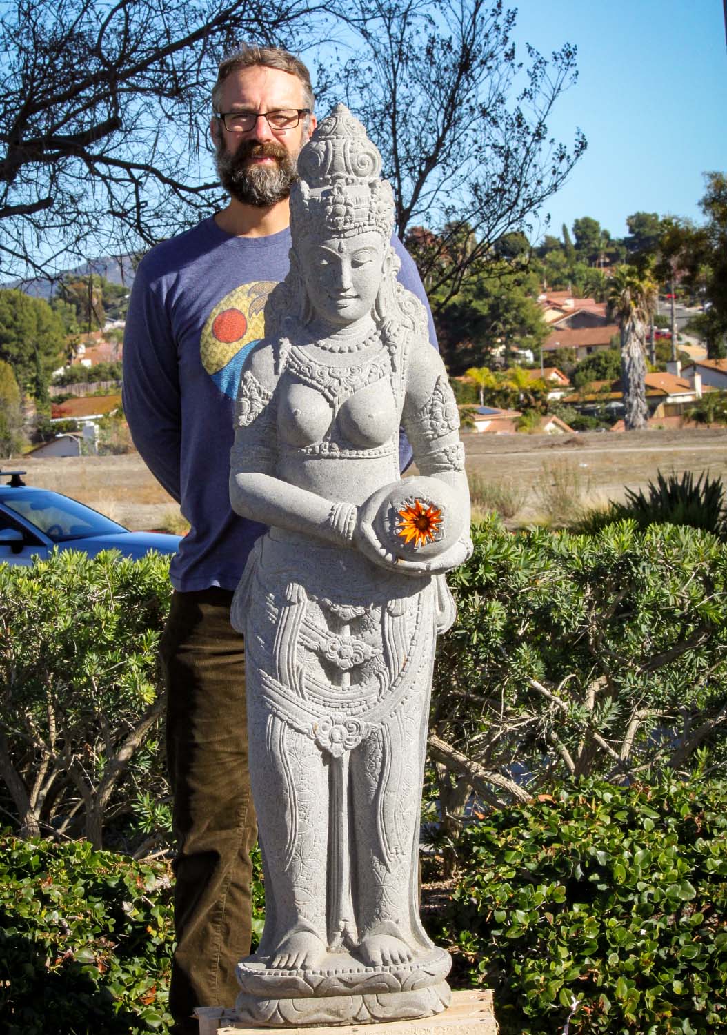 Large Natural Lava Stone Standing Devi Tara Sculpture Holding Water Jug 60"