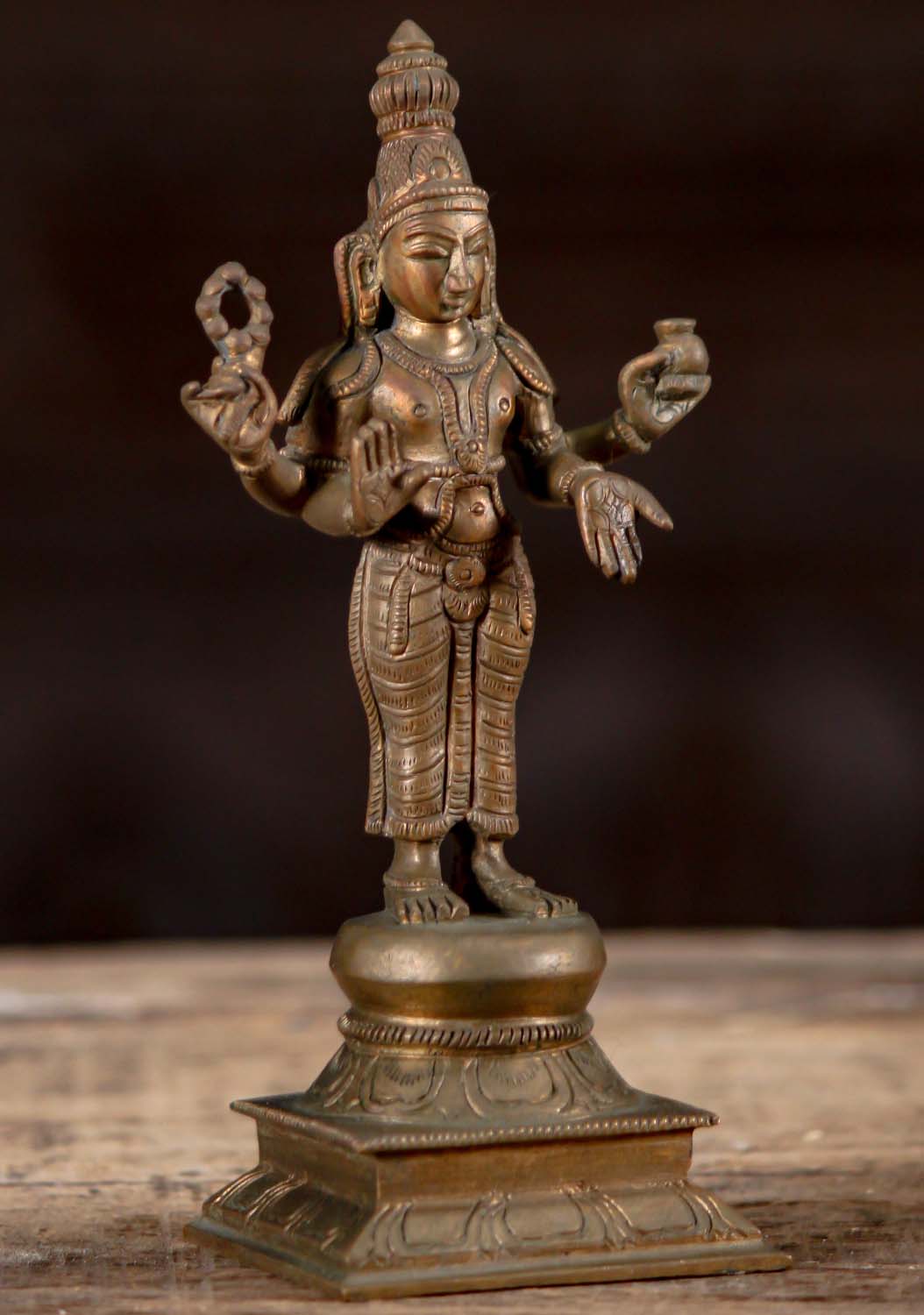 Small South Indian Panchaloha Bronze Statue of Murugan as Brahma Sastha 6.5"