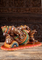 Wooden Brown Painted Ganesh Statue in a Completely Relaxed Pose Reclining on a Pillow 26"