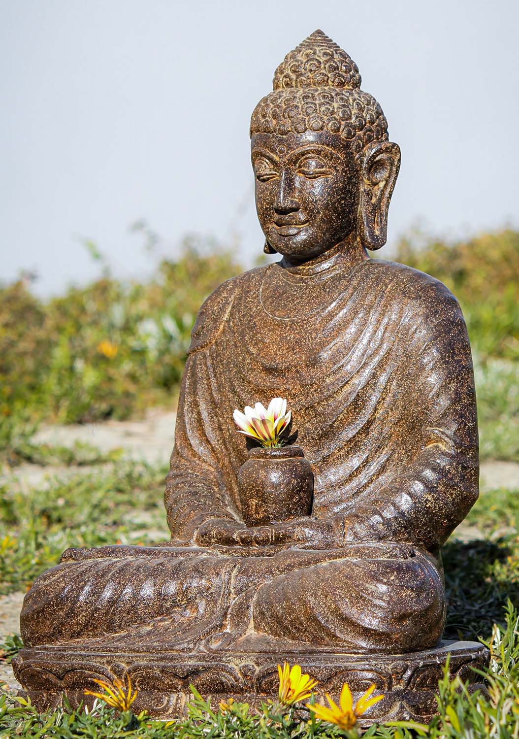 Stone Dyhana Mudra Garden Buddha Sculpture Holding Alms Bowl Perfect for Home Garden 22'