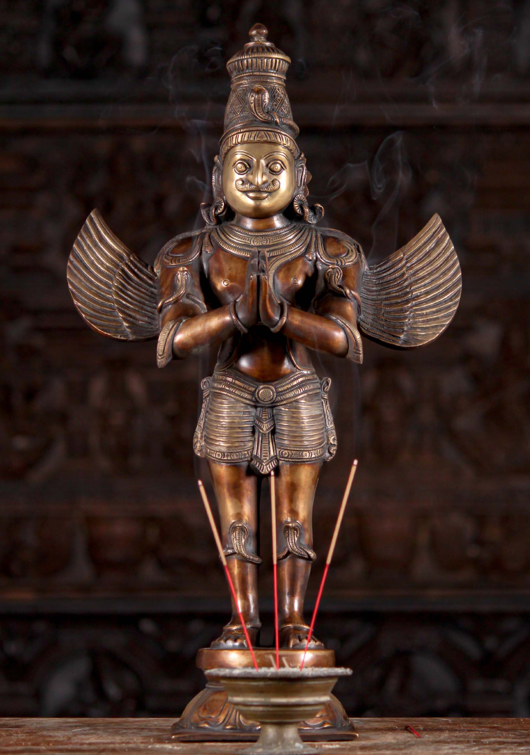 8.66" Tibetan Buddhist Brass carved Eagle Hawk Winged Garuda Bird Buddha Statue 