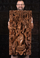 Beautifully Hand Carved Hindu Goddess of Knowledge, Saraswati Wood Panel 30"