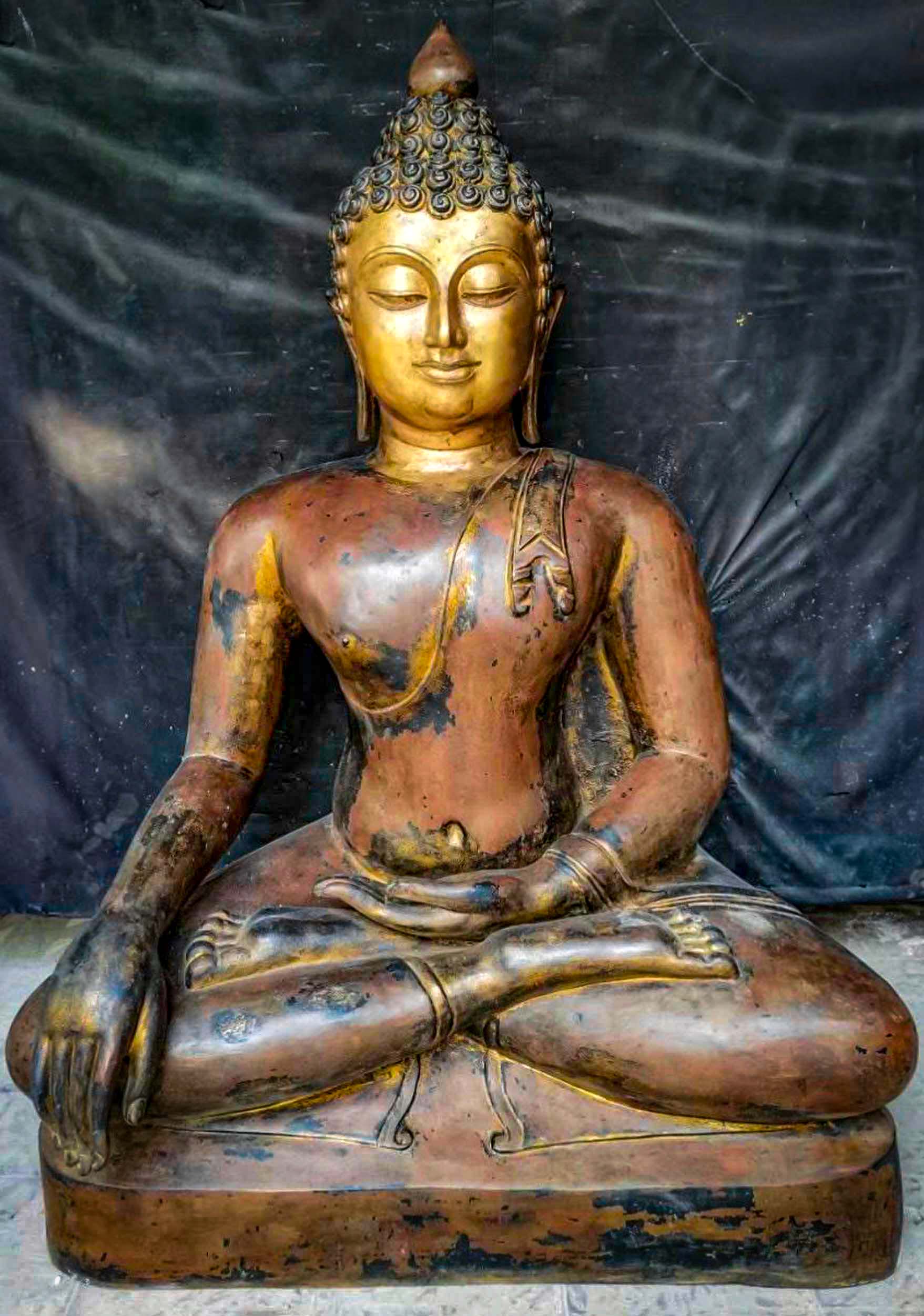 PREORDER Large Thai Brass Chiang Saen, Lanna Thai Style Earth Touching Buddha Sculpture 69"