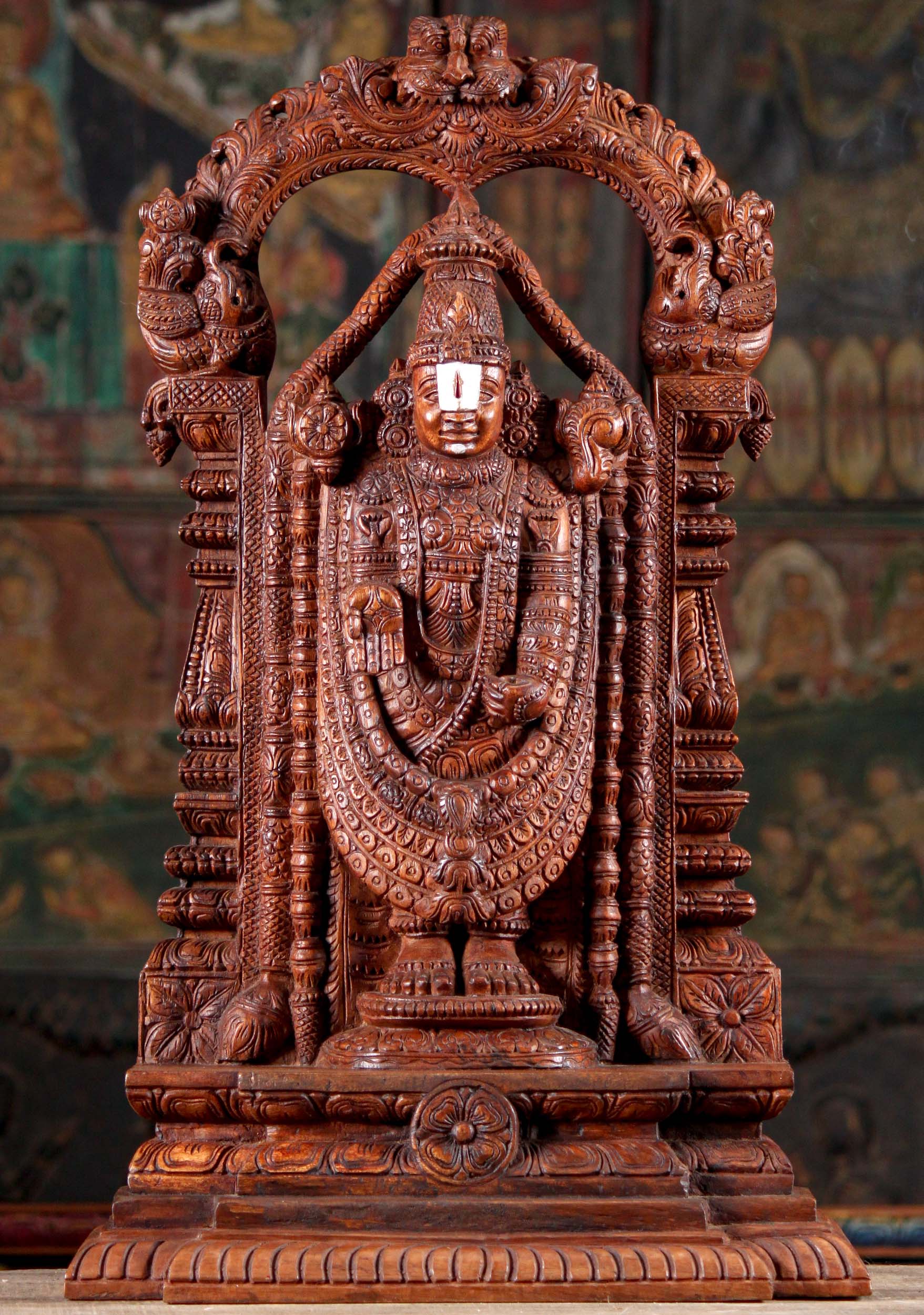 Wood Balaji, Lord of the Seven Hills Venkateswara Incarnation of Vishnu Sculpture 31"