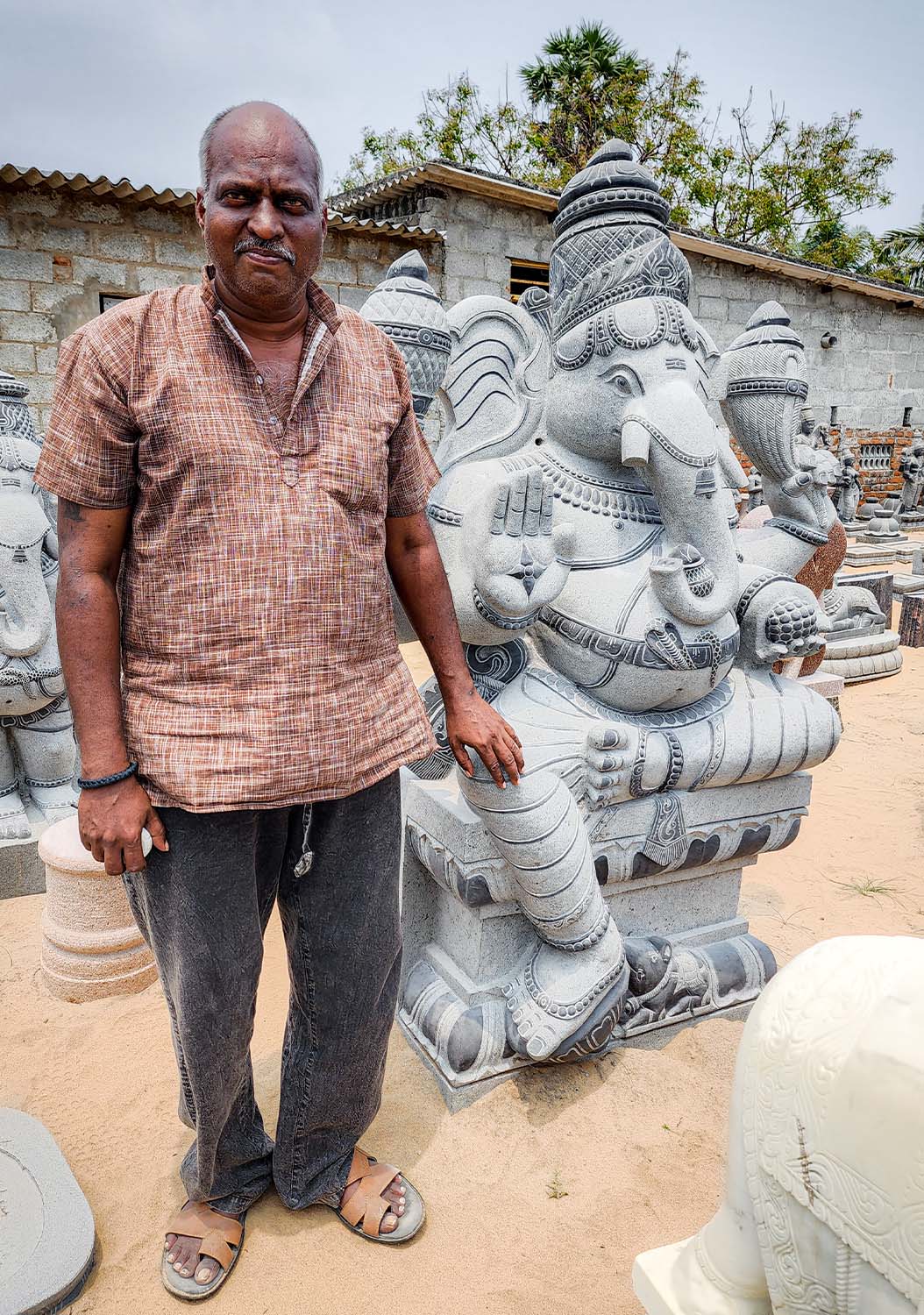 PREORDER Custom Large Stone Abhaya Mudra  Ganesh Statue Seated with Rat on Base 72"