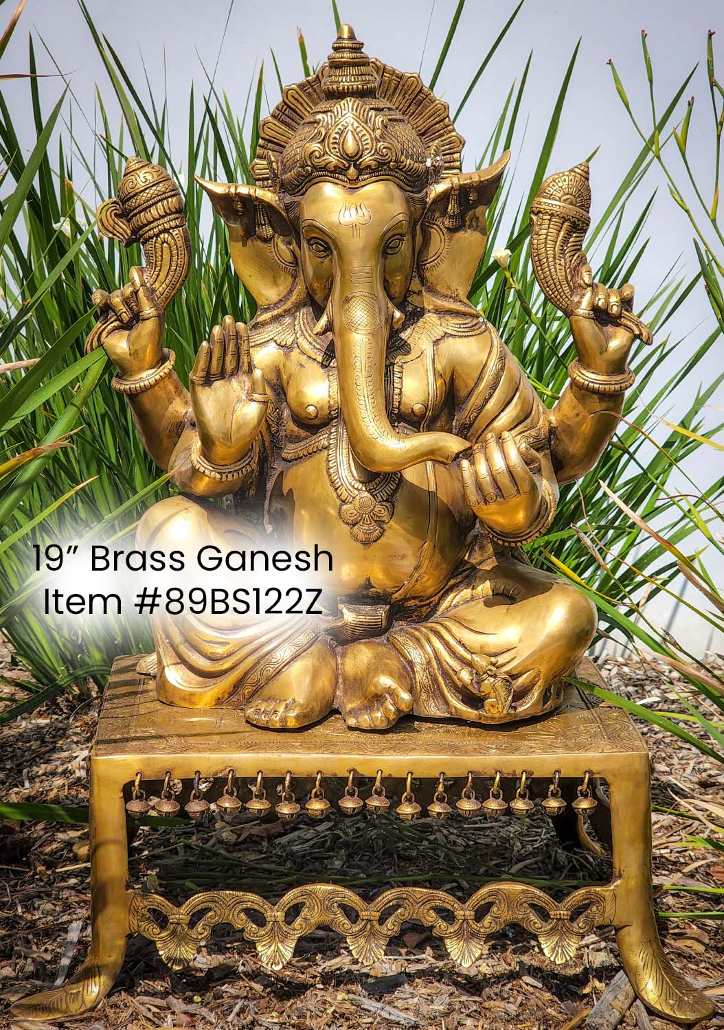 Brass Decorated Stand with Bells Perfect Statue Base for Home Altar Puja 20"