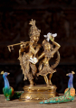 Gopal Krishna Statue Playing the Flute with His Beloved Radha Dancing to His Melodies Brass 17"