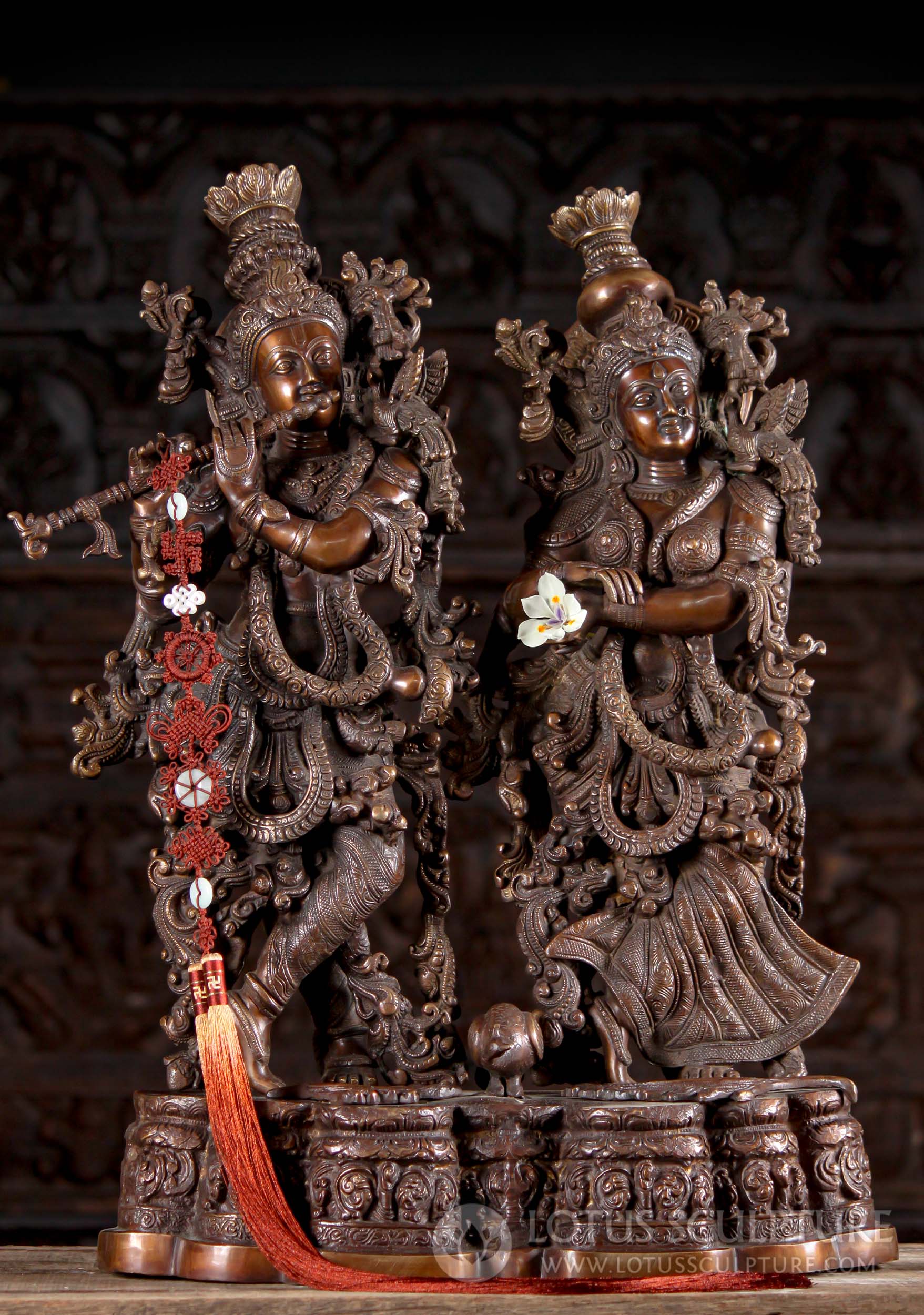 Radha Krishna Statue Beautiful Brass Finely Detailed Orissan Style of the Lovers 27"