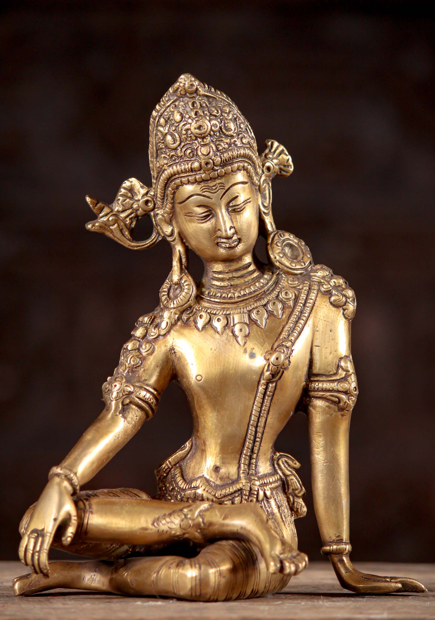 Brass Indra, the King of the Heavens Statue Seated in Relaxed Position 9.5