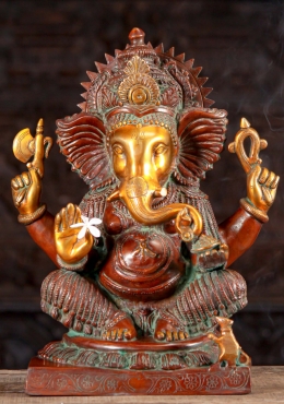 Details about   Ganesh Ganesha Statue Gold and Green 