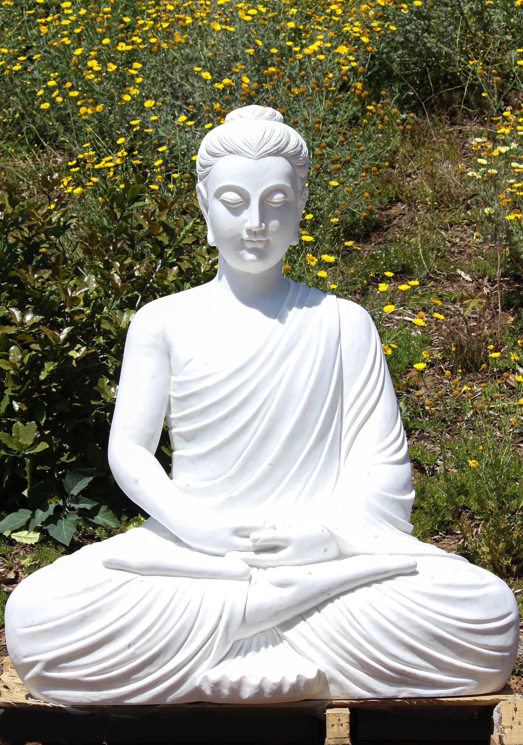 Serene Gandhara Meditating Garden Buddha Statue Hand Carved from Pristine  White Marble 59" (#132wm100): Hindu Gods & Buddha Statues