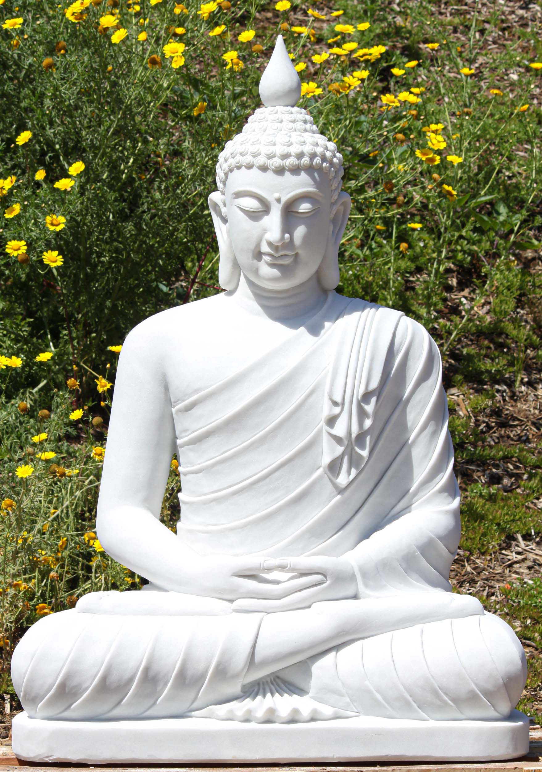 Large Marble Buddha Statue  Meditating with Serene Smile Perfect for Home  Garden 53" (#137wm32): Hindu Gods & Buddha Statues