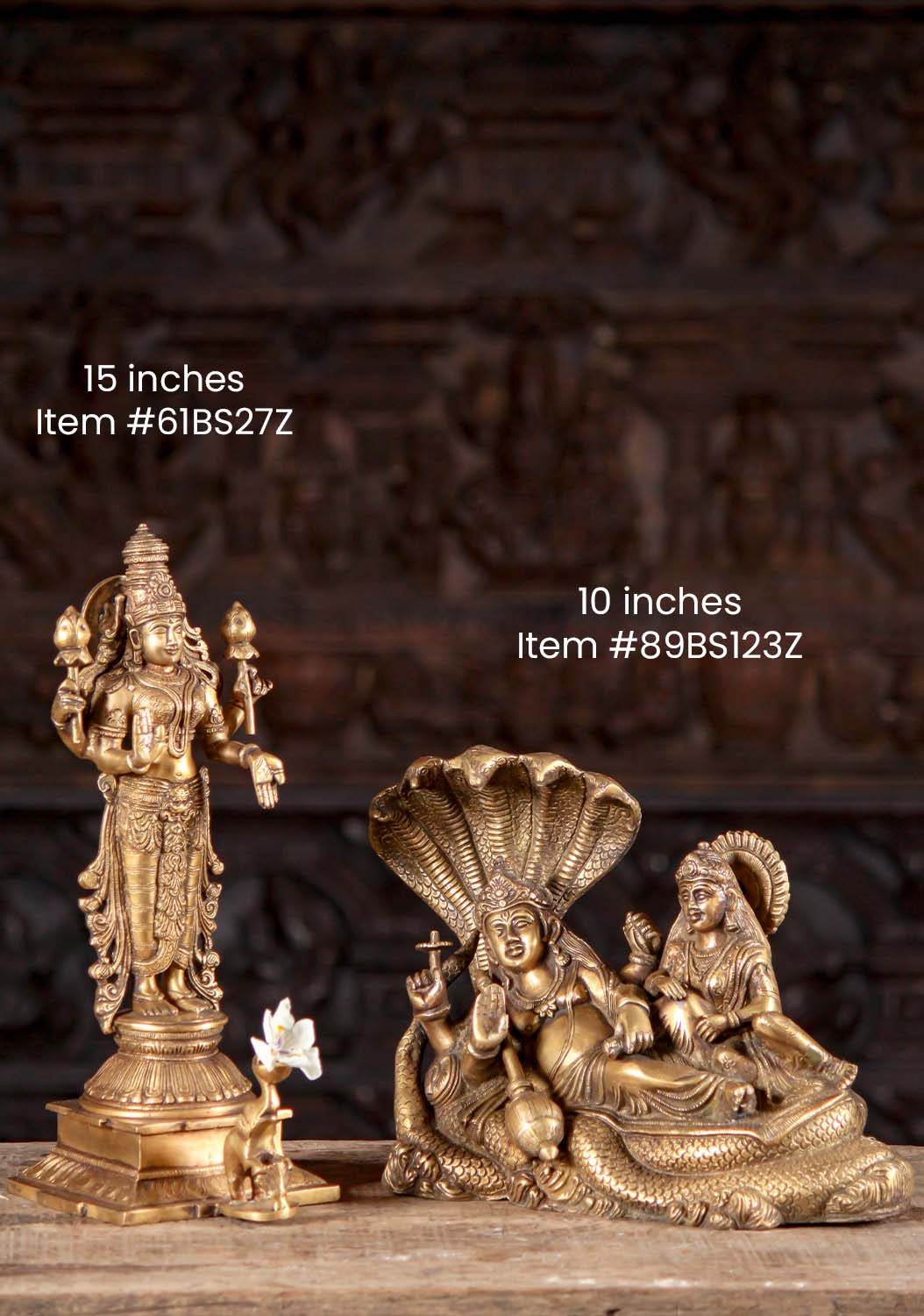 Brass Hindu God Vishnu The Preserver & Lakshmi Laying On Ananta Sesha 10"