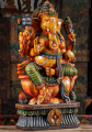 Colorfully Painted Hindu God Ganesha Seated on Triple Lotus Base with Mooshika Sculpture 36"