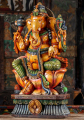 Colorfully Painted Hindu God Ganesha Seated on Triple Lotus Base with Mooshika Sculpture 36"