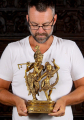 Gopal Krishna Statue Playing the Flute with His Beloved Radha Dancing to His Melodies Brass 17"