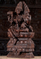 Wooden Hindu Goddess Shakti Statue Seated on Double Lotus Base with Trident, Drum, & Knife 24"