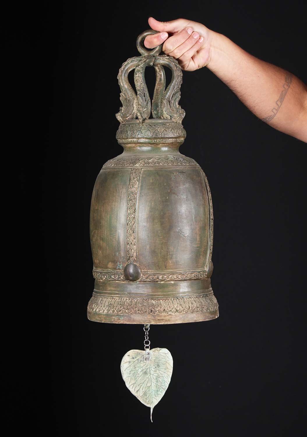 Thai Bell solid brass Buddhist Bodhi leaf ELEPHANT temple ringing garden new