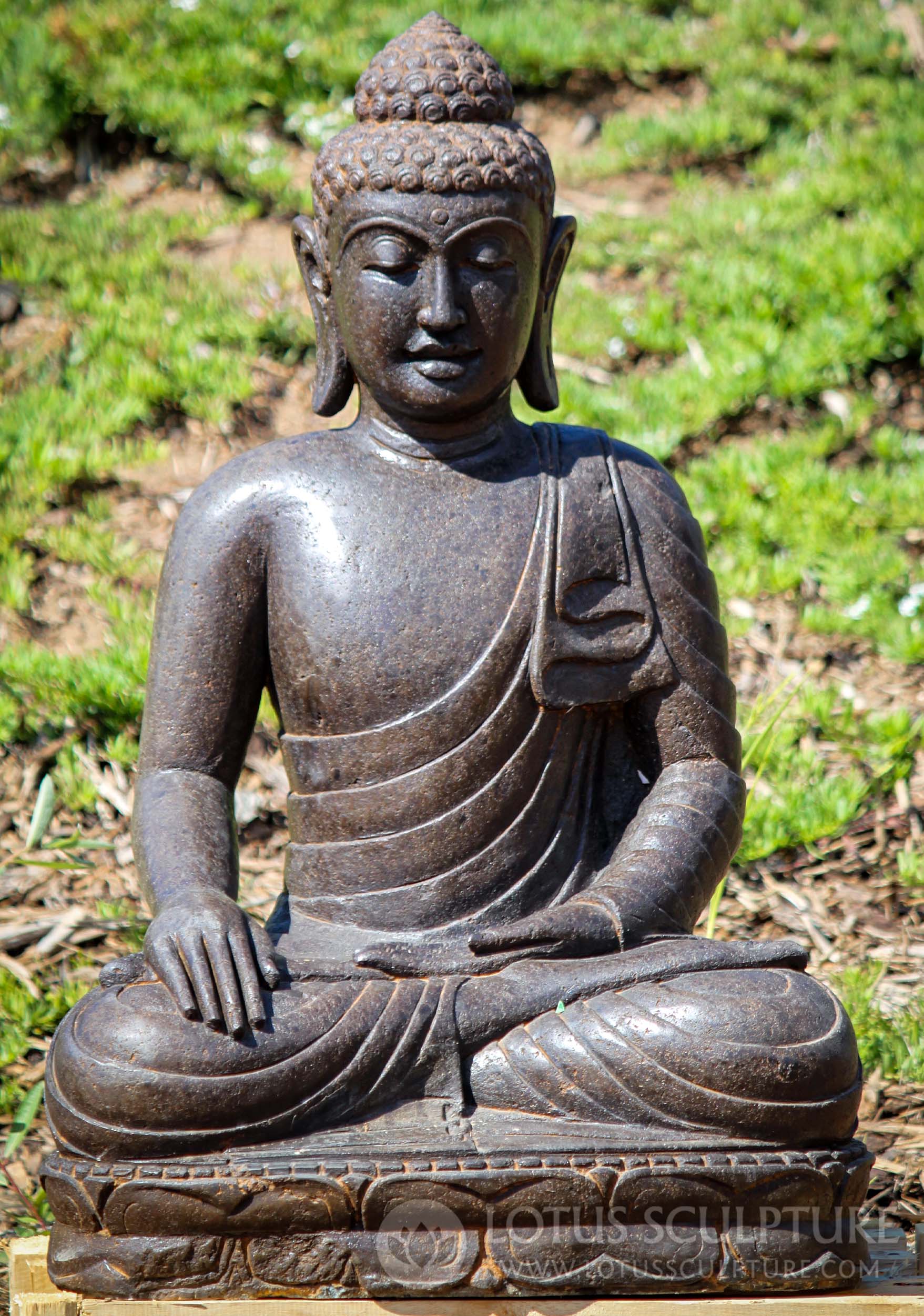 SOLD Hand Carved Lava Stone Buddha Sculpture Seated in Earth Touching ...