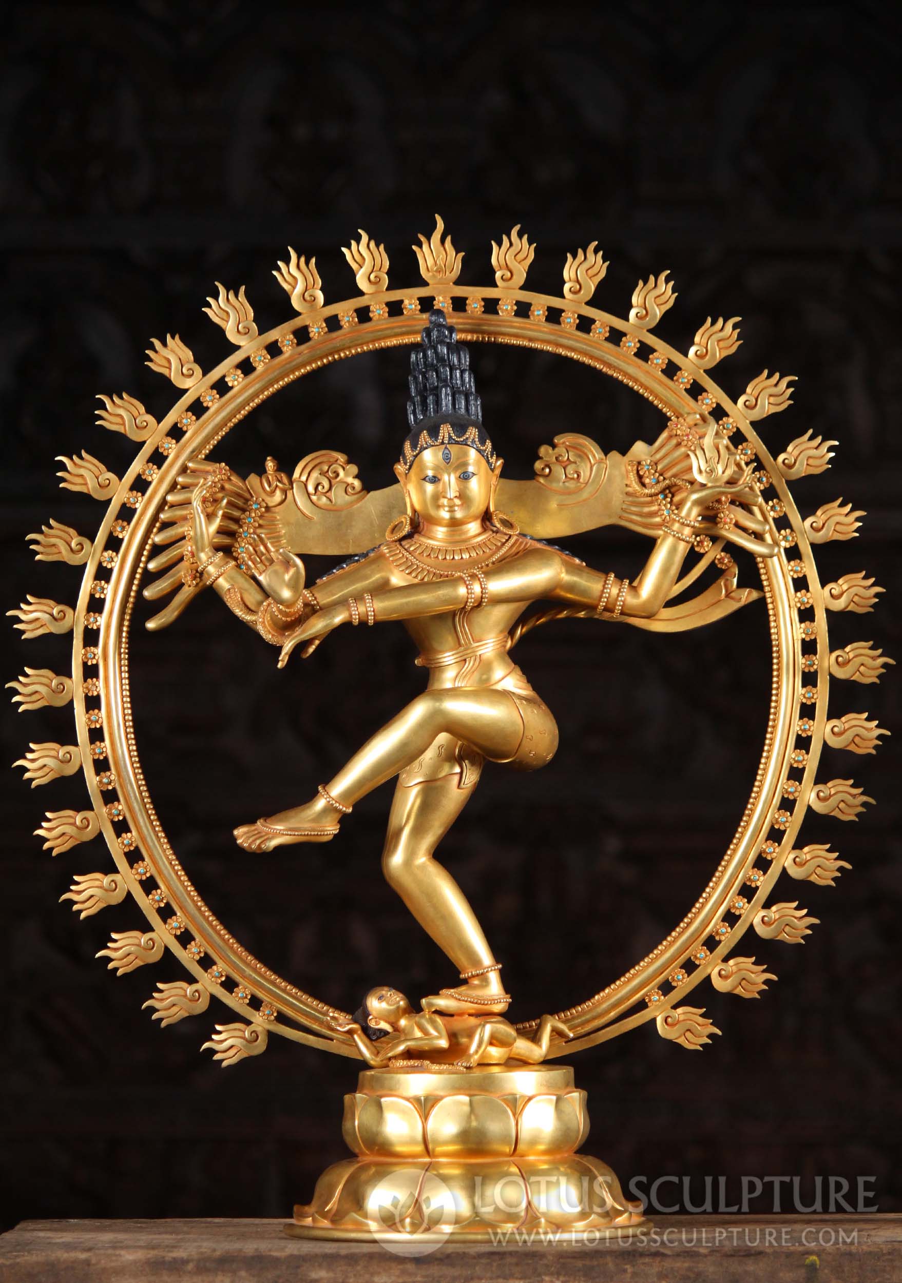 Masterpiece Gold Plated Nataraja Statue with Mystical 3rd Eye Hand Made in Nepal 24.5"