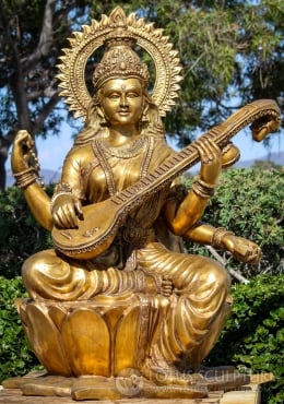 Goddess Of Wisdom And Arts 6 Inchs Brown Murthi Modfash Maa Saraswati Statue Murti 