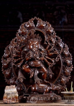 Cooper Nepalese Ganesha Statue Dancing on Vahana Mooshika with Beautiful Arch and 12 Arms 19" Cooper Nepalese Ganesha Statue Dancing on Vahana Mooshika with Beautiful Arch and 12 Arms 19"