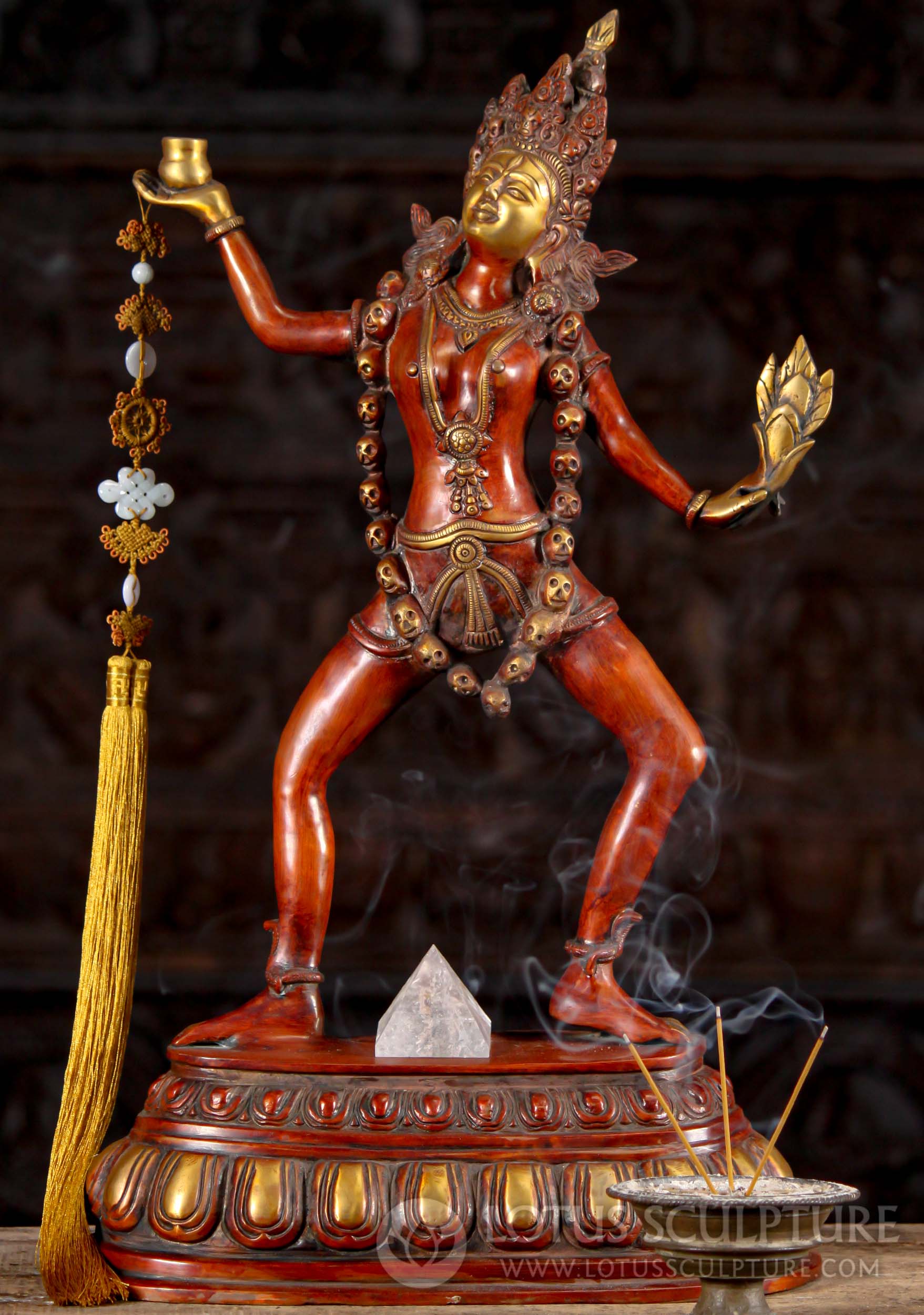 Brass Sculpture of the Hindu Goddess Kali Dancing Wearing a Crown