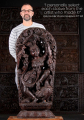 Dark Neem Wood Dancing Devi Under Lush Canopy with Parrots and Peacock 48"