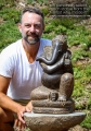 Hand Carved Stone Garden Ganesh Seated in Relaxed Position on Lotus Base 21"